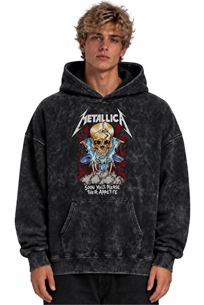 SEVBANO Hanorac cu glugă lavabil, unisex, supradimensionat, cu imprimeu Metal...