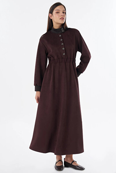 Kayra Button Detailed Maxi Dress Brown