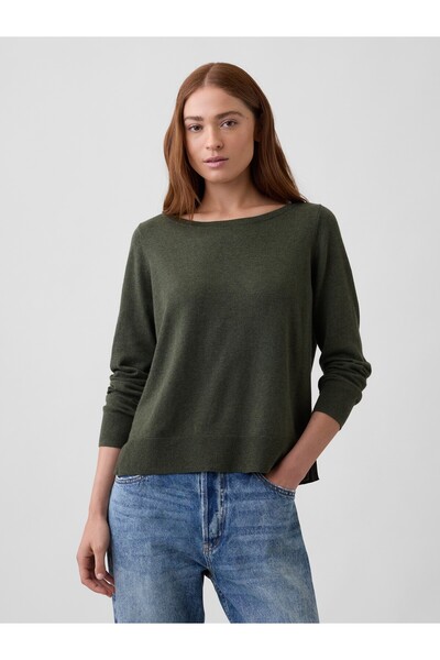 GAP Kadın Haki Relaxed Jersey Boatneck Kazak