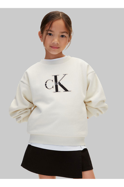 Calvin Klein Bej Kız Çocuk Nakışlı Sweatshirt LVCKFJB41G-CK MONOLOGO SWEATSHIRT