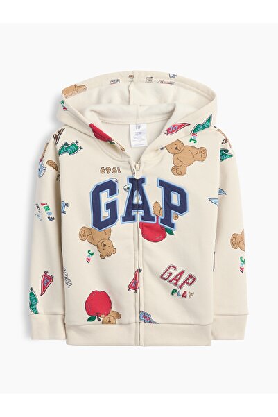 GAP Erkek Bebek Krem Relaxed Baskılı Logo Fermuarlı Sweatshirt