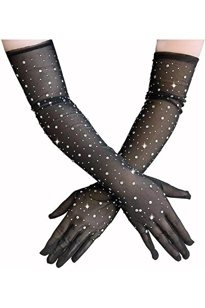 Arabest Rhinestone Long Fishnet Gloves,Vintage Stretchy Mesh Evening Gloves f...