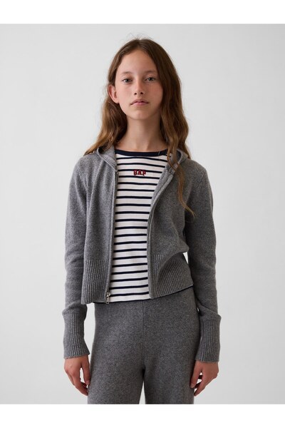 GAP Kız Çocuk Gri CashSoft Fermuarlı Sweatshirt