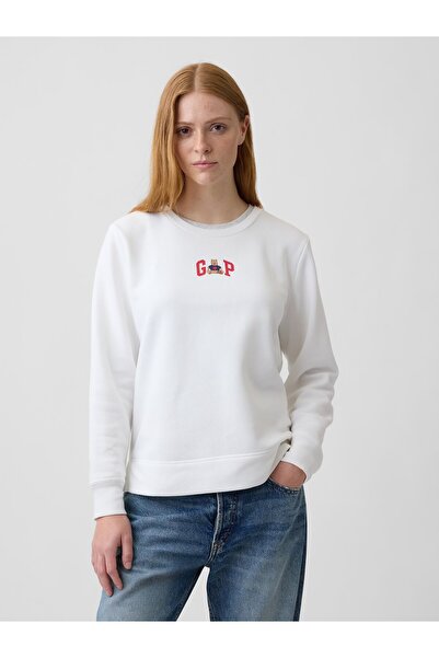 GAP Kadın Beyaz Relaxed Logo Sweatshirt