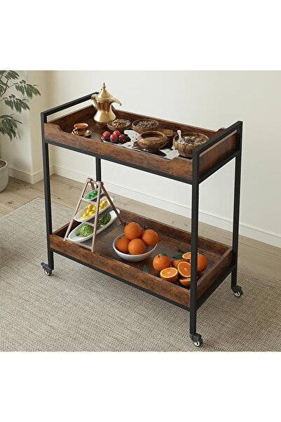 AnneFish 2 Tier Rolling Serving Trolley 80cm, Home Bar Serving Cart with Whee...