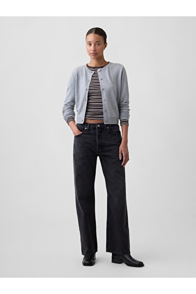 GAP Kadın Siyah Low Slung Relaxed Straight Jean Pantolon