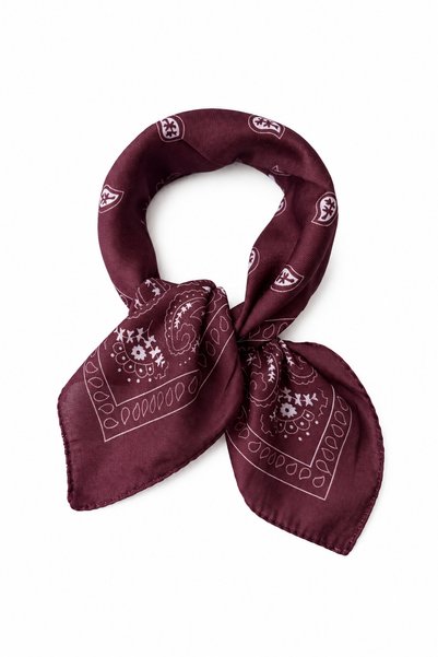 who knows ¿ Cotton dark brownish-brown shawl pattern dark burgundy scarf bandana 50x50 cm mini size hair neck bag