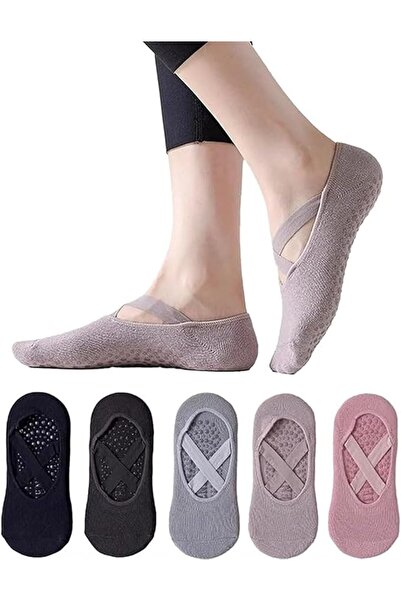 GENERAL Yoga Socks for Women with Non-Slip Grips and Straps, 5 Pairs