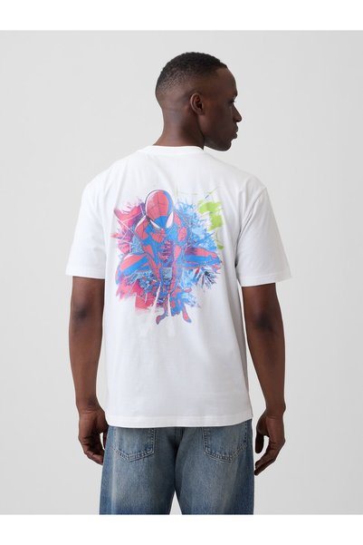 GAP Erkek Beyaz Marvel Spider-Man Everyday Soft Relaxed Grafik Baskılı T-Shirt