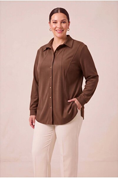 RMG Lyocel Pike Modal Plus Size Shirt Coffee