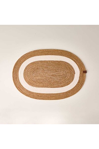 Simple Living Jüt Görünümlü Şerit Banyo Paspası - Kahverengi / Krem 40x60 cm