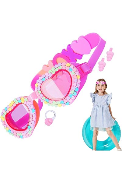HaveLovely Swimming Goggles for Kids Set, Cartoon Heart Shaped Design, No Lea...