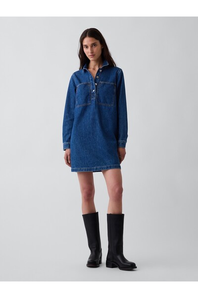 GAP Kadın Mavi Denim Mini Shift Elbise