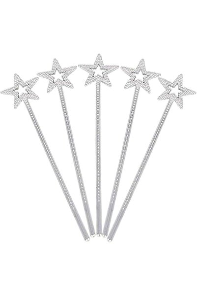 ALMEKAQUZ 5 pcs Kids' Costume Wands, 13-Inch Silver Star Wand, Set of 5 Elf B...