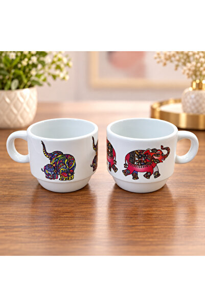 LADİJİTAL BASKI ÇÖZÜMLERİ 2 Cups with Elephant Image