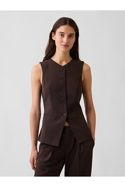 GAP Kadın Koyu Kahverengi High-Neck Longline Yelek