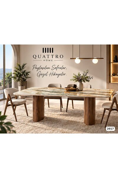 QUATTRO HOME Hermis 2017 Dikdörtgen Mermer Desenli Ahşap Ayaklı Yemek Masası-...