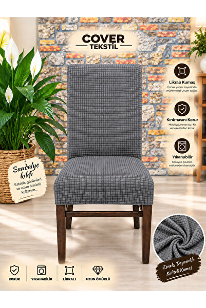 COVER TEKSTİL 6 ADET SANDALYE KILIFI ÖRTÜSÜ düz klasik model sandalye kılıfı ...