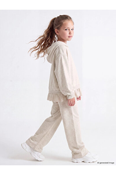 LC Waikiki Lcw Kids Beige Hooded Ruffle Girls' Tracksuit Set