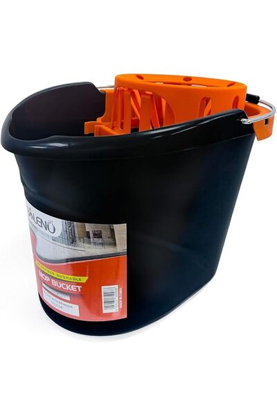 Baleno Bucket with Built-In Wringer, 10 Liter Capacity, Orange/Black