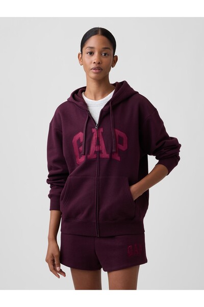 GAP Kadın Mor Logo Fleece Fermuarlı Sweatshirt