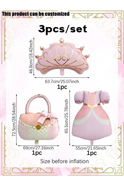 MKATECH 3 Pieces Princess Foil Balloon Kit, Pink Crown, Handbag and Princess ...