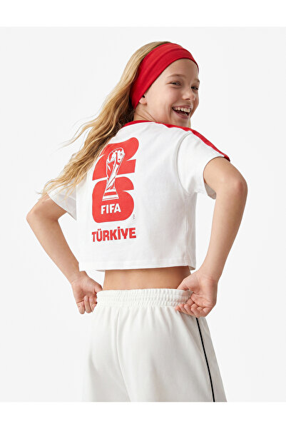 Koton V-Neck Color Block Short Sleeve 2026 World Cup Turkey Printed T-Shirt