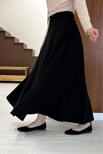 fayaboutique.com Beli Lastikli Siyah Crep Kloş Etek
