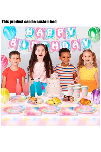 MKATECH Tie Dye Birthday Party Decorations Set for 16 Guests, Rainbow Tie Dye...