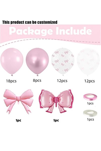 MKATECH Set of 54 pink bow balloons, featuring light pink, white, and clear p...