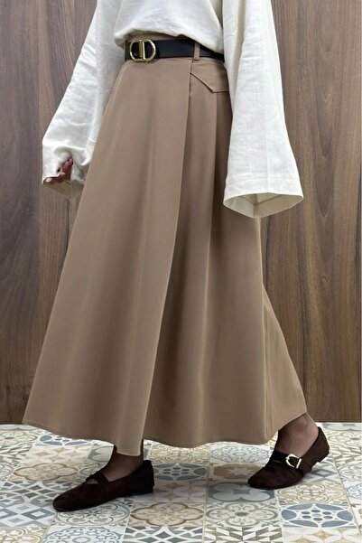 fayaboutique.com Camel Kemer Detaylı Crep Etek