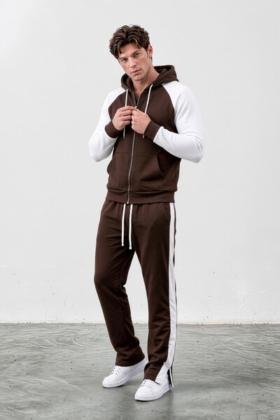 Altamira Men's Garnished Raglan Sleeve Brown Tracksuit Set