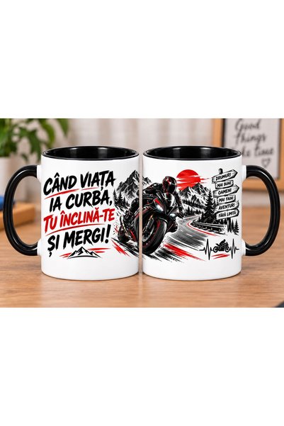 hiperborea Cană Motociclist „Când Viața Ia Curba, Tu Înclină-te și Mergi!”, C...
