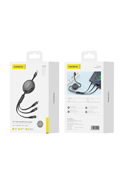FONENG Καλώδιο 3 σε 1 X113 Lightning/Micro/Type-C 3A 1.1M Μαύρο