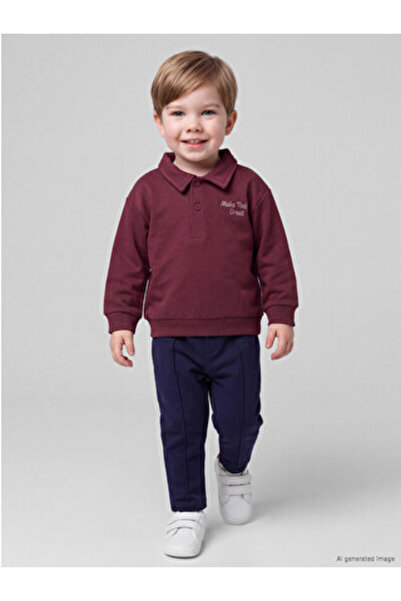 LC Waikiki Burgundy Embroidered Baby Boy Set
