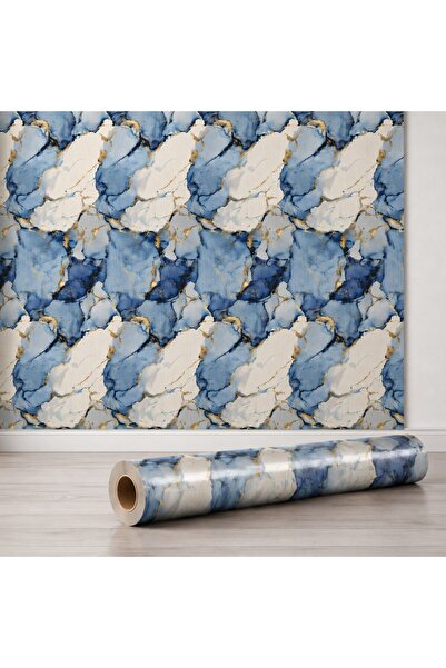 Tapetoo Home Decor Tapet autoadeziv imitație marmură Tapetoo ® Albastru cu in...