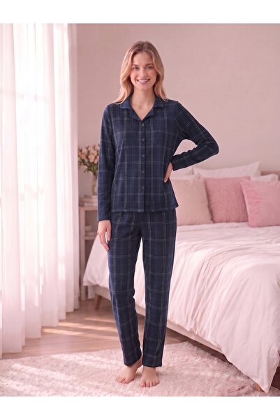 Evia Angelique Thermal Fabric Long Sleeve Soft Textured Plaid Pajamas Suit 40...