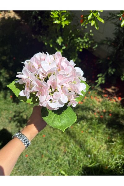 NC Home Design Yapay 1.Kalite Islak Dokulu Pembe Ortanca 1 Adet - 63 Cm