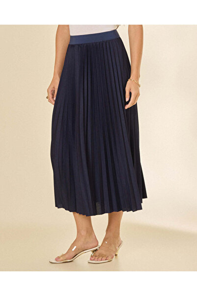 REDTAG Women Navy Pleated Midi Skirt