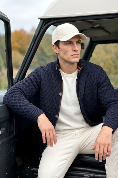 Çizgi Triko Men's Zippered and Buttoned Cardigan Thick Knit Knitwear Classic Pattern - 5405m