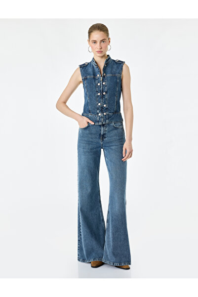 Koton Regular Waist Buttoned Pocketed Spanish Flare Denim Trousers - Flare Jeans