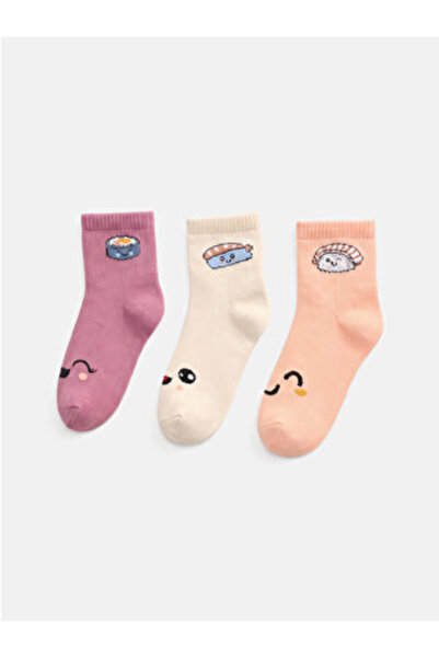 LC Waikiki Coral Patterned Girl's Socks 3-Piece Set