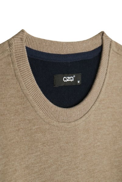 Çizgi Triko Men's Crew Neck Mink Sweater Thessaloniki Knit Solid Color Classic Fit - 5550C
