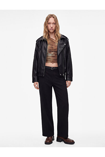 Koton Normal Waist Belted Pocketed Viscose Blend Wide Leg Trousers