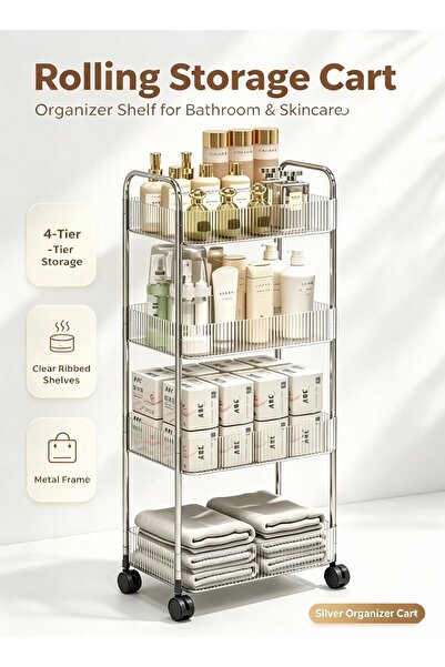 WangPangZi 4-Tier Slim Rolling Cart with Lockable Wheels, 95CM Tall Multi-Fun...