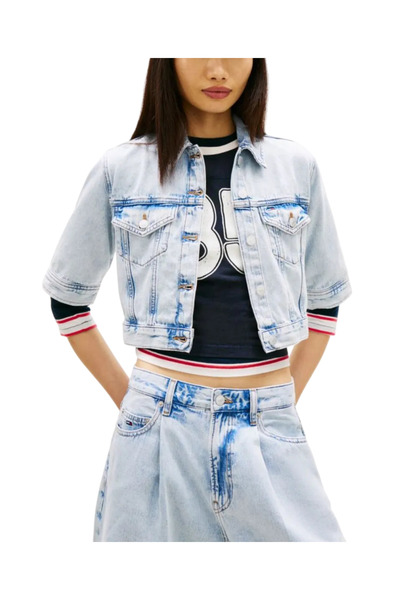 Tommy Hilfiger Γυναικείο Cropped Τζιν Μπουφάν Γαλάζιο Tommy Jeans DW0DW22388-1AB