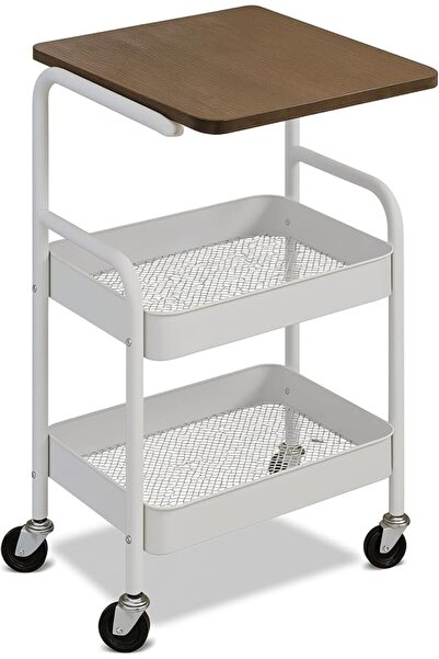 MARIA HOMES Rolling Utility Cart with Wooden Top, 4 Tier Storage Trolley on W...