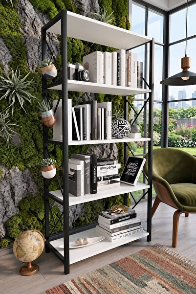 Morpanya MORE Metal Kitaplık 5 Raflı Geniş Kitaplık Dosya Kitap Rafı Ofis Ev ...