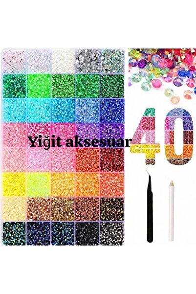 yiğit aksesuar 40 Renk Yapıştırma Taş Ss12(3 MM) Bedazzling kit Seti