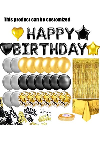 SDCNT Black Gold Silver Birthday Balloon Garland Kit, Happy Birthday Letter F...